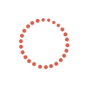 Circular loading indicator made of orange dots on a white background