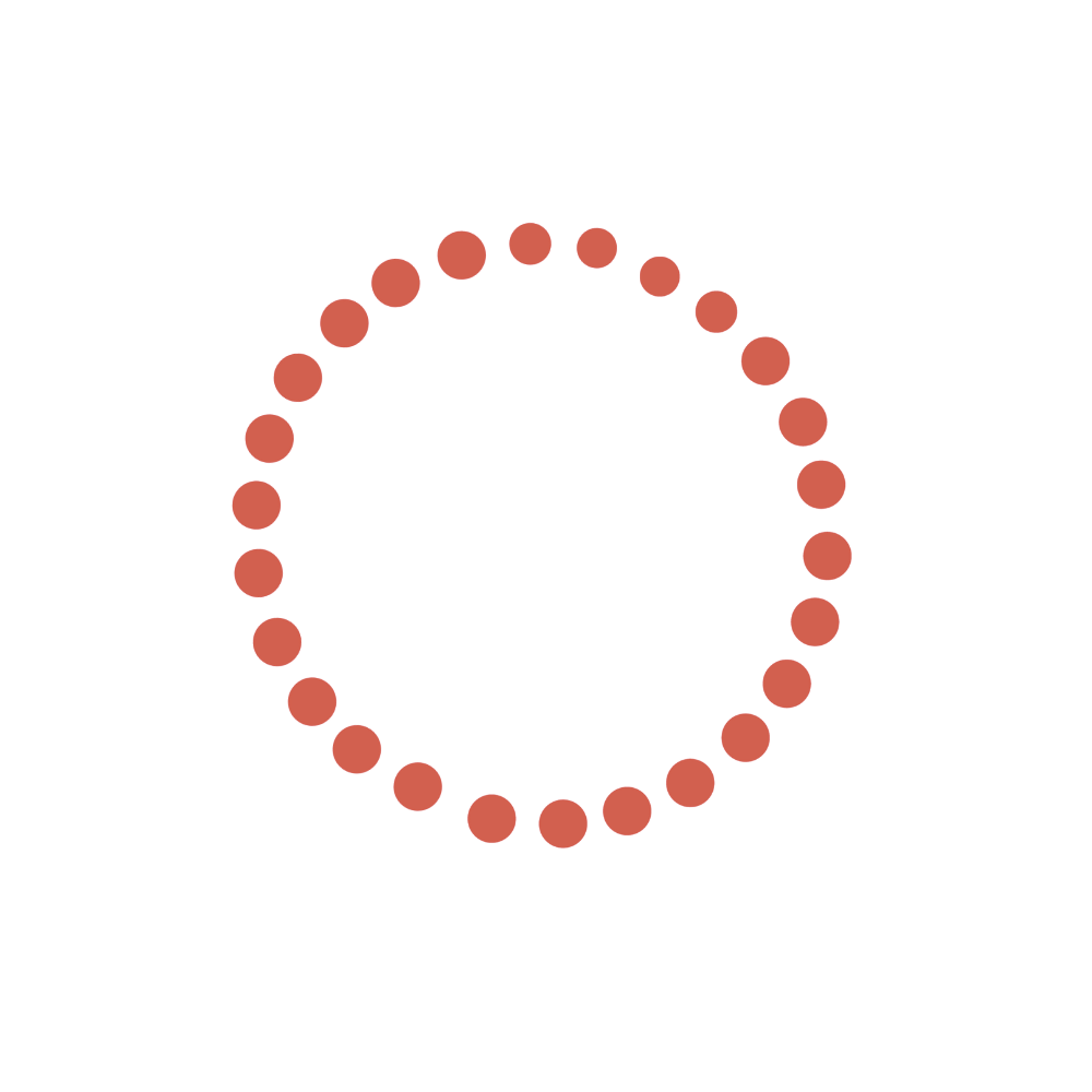 Circular loading indicator made of orange dots on a white background
