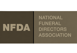 NFDA logo on a brown background with “National Funeral Directors Association” text