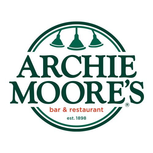 Archie Moore's Bar & Restaurant logo with dark green text and a circular design. Features hanging lamps and established date.