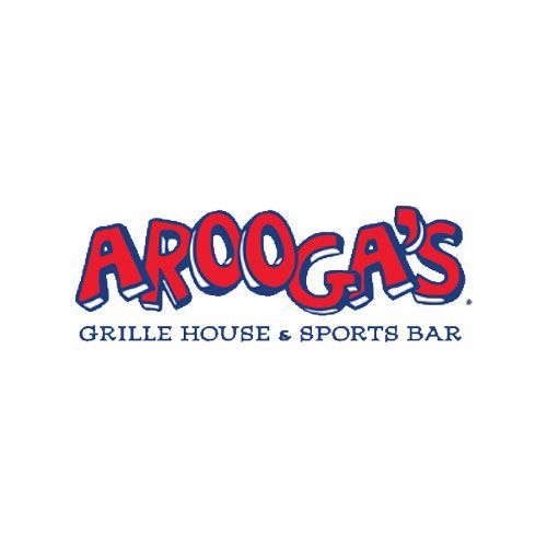 Arooga's Grille House & Sports Bar logo: red and blue text on white background.