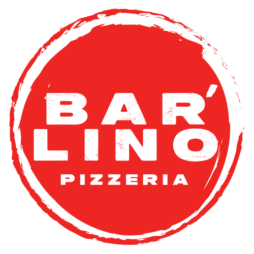 Logo for Bar Lino Pizzeria in a red circle; white text says 