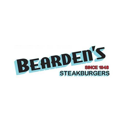 Bearden's Steakburgers logo: Black text with a blue shadow, 