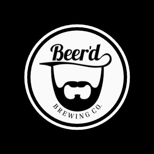 Black and white logo: Circle with a stylized beard and mustache, 
