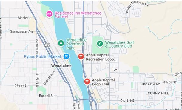 A map of a city with a river in the middle of it.