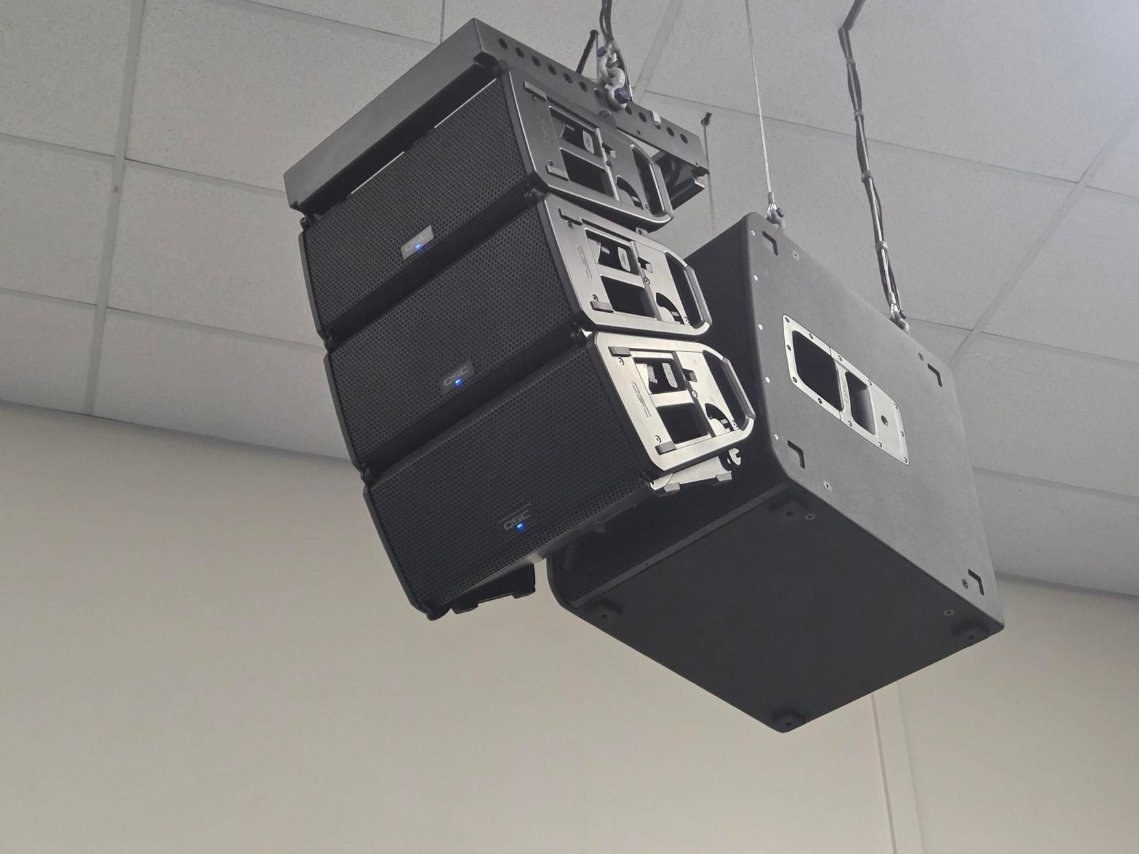 Suspended QSC speaker array — Jendata In Garbutt, QLD
