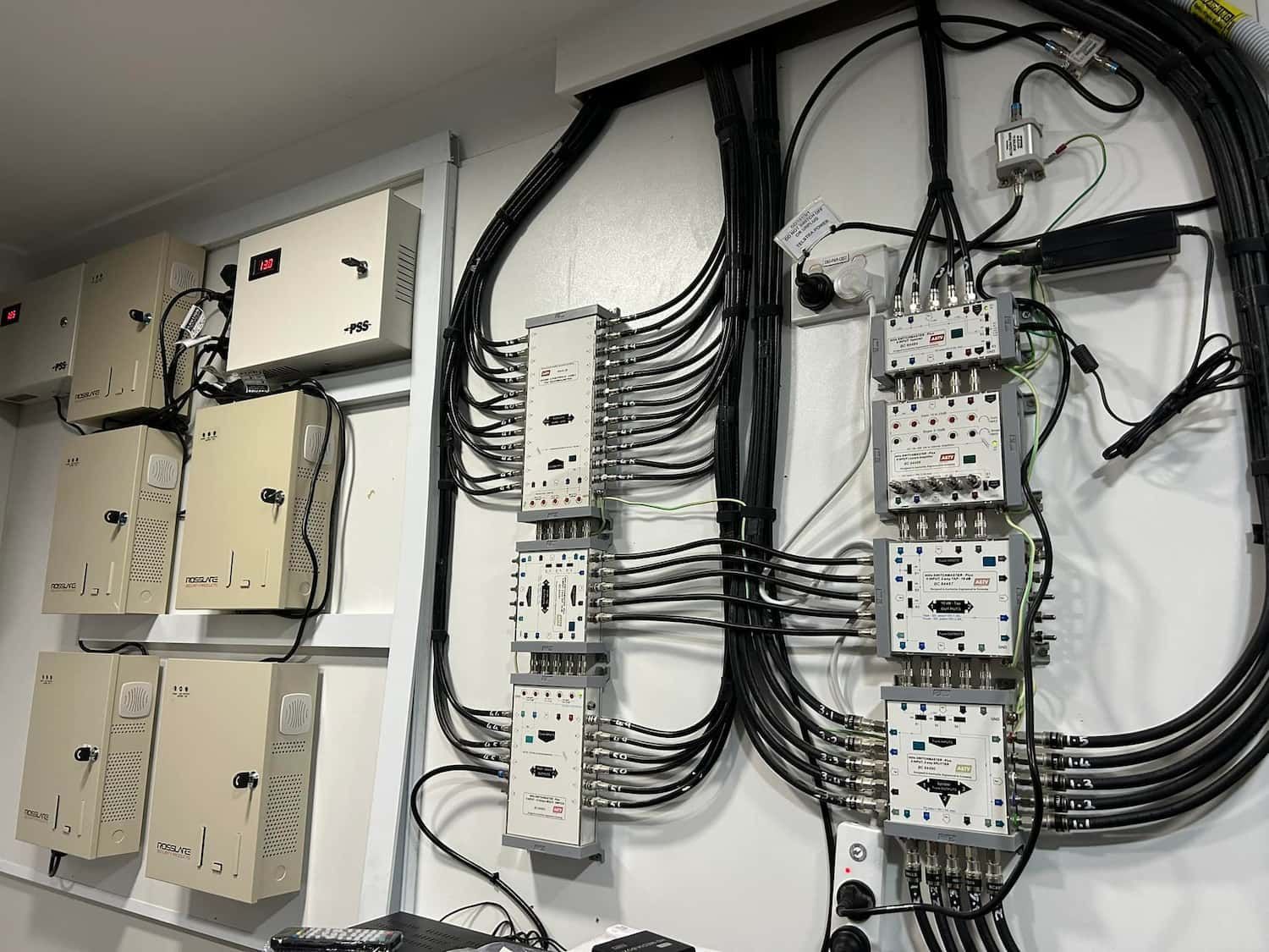 Electrical Panel With Several White Boxes and Black Cables — Jendata In Bowen, QLD