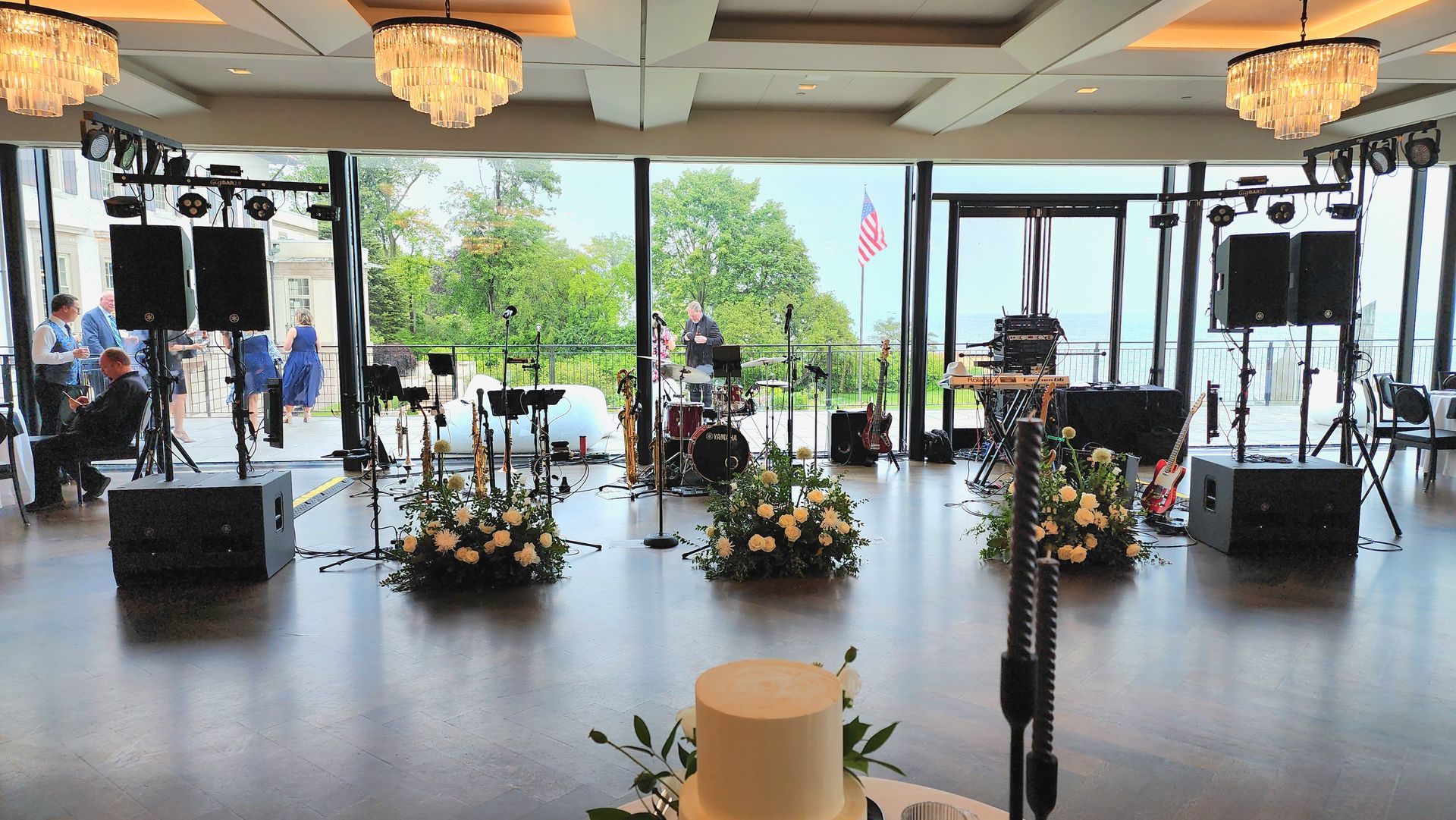 There is a cake on the table in the middle of the room.