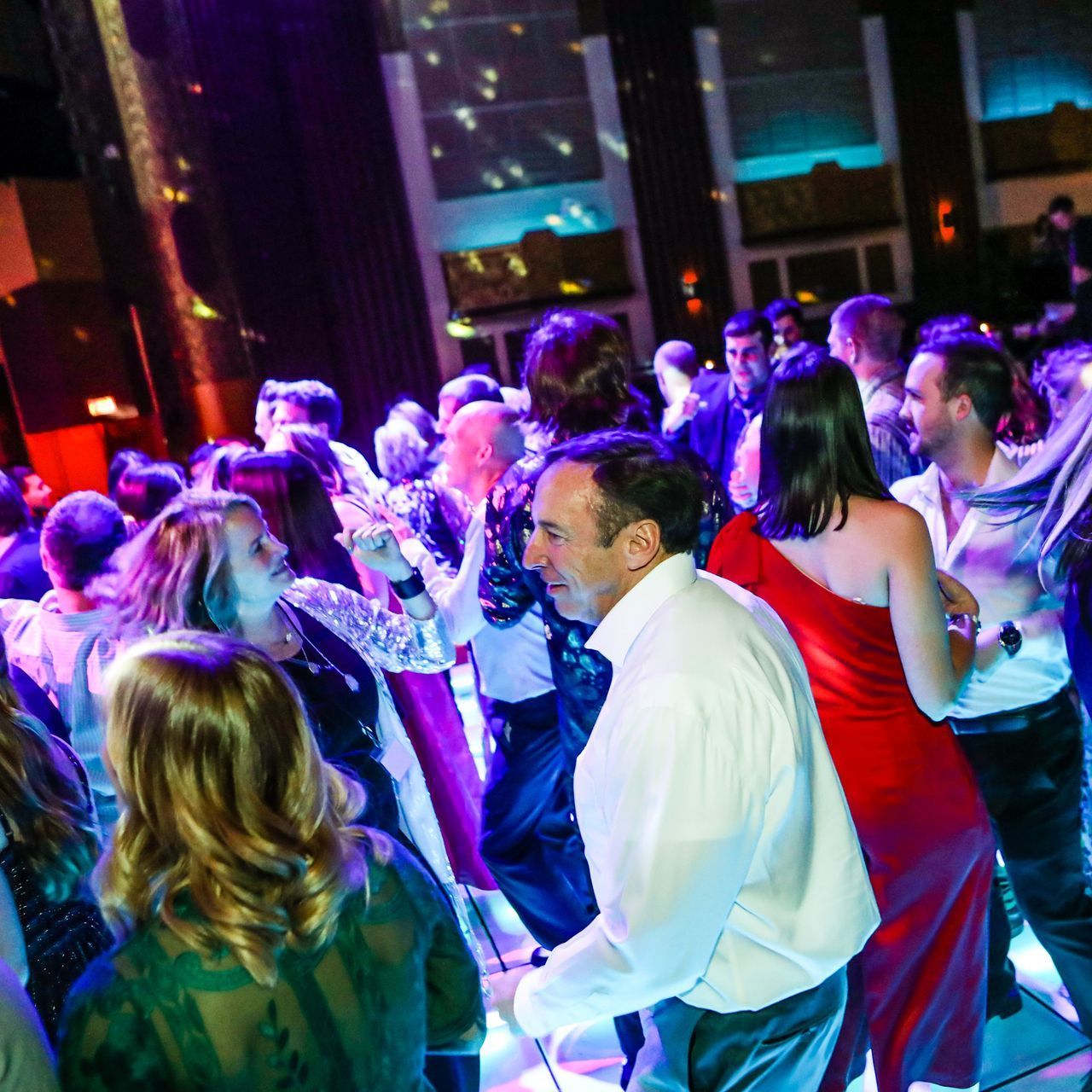 A packed dance floor rocking to the sounds of Mainstreet Soul