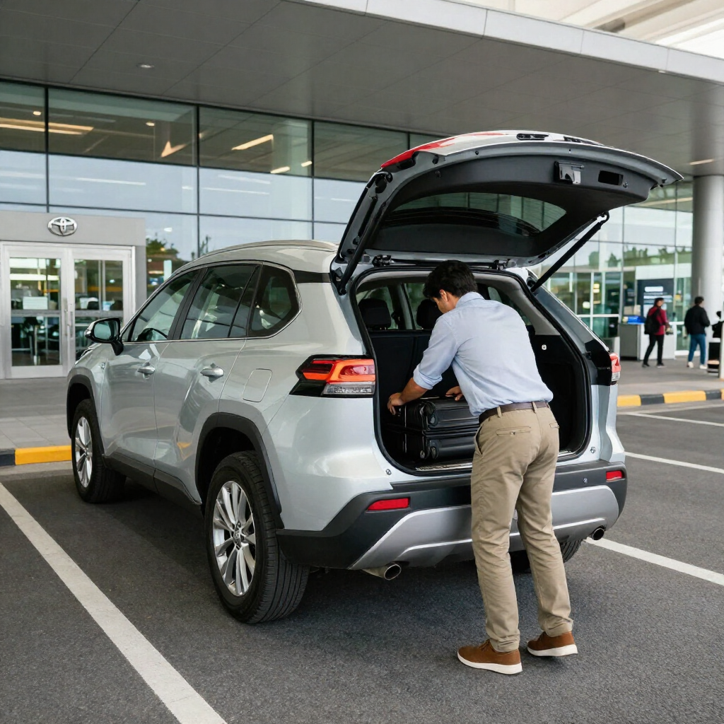 Pasajero subiendo a una camioneta Toyota en el aeropuerto