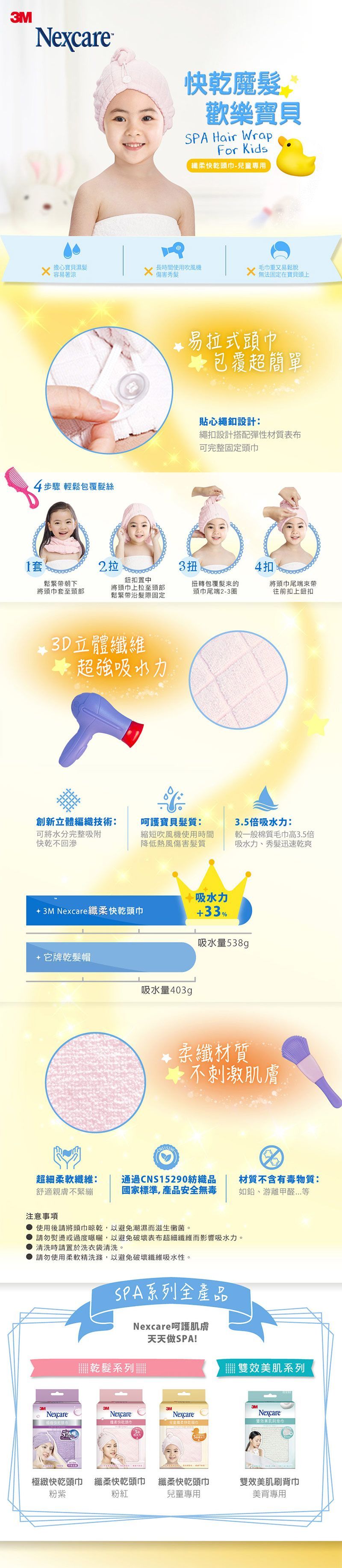 3M Nexcare SPA兒童超強吸水纖柔快乾頭巾