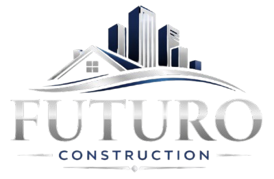 Futuro Construction logo featuring silver city buildings and a house roof silhouette with the company name below.