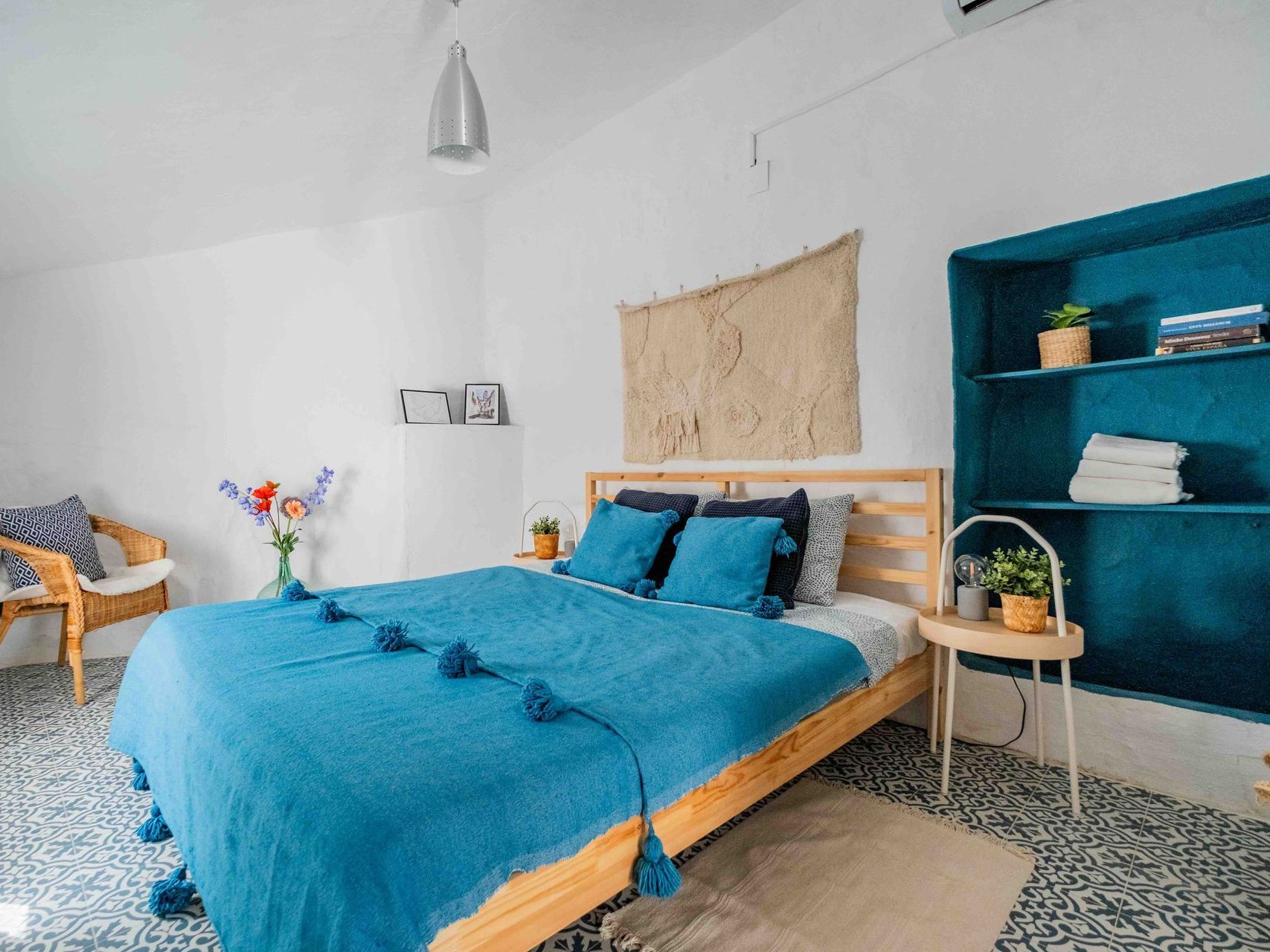 De blauwe slaapkamer in Casa Torreta