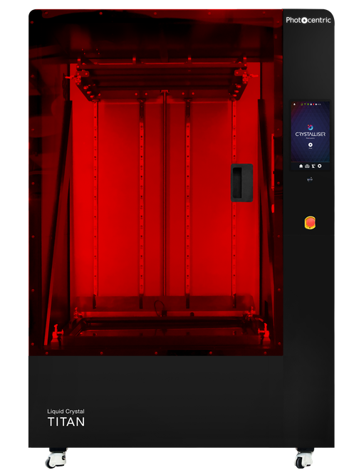 Een 3D-printer waar rood licht uit komt.