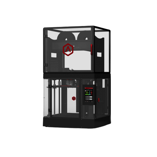 Een 3D-printer staat in een glazen kast.