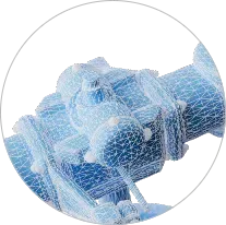 Een close-up van een blauw object in een cirkel op een witte achtergrond.