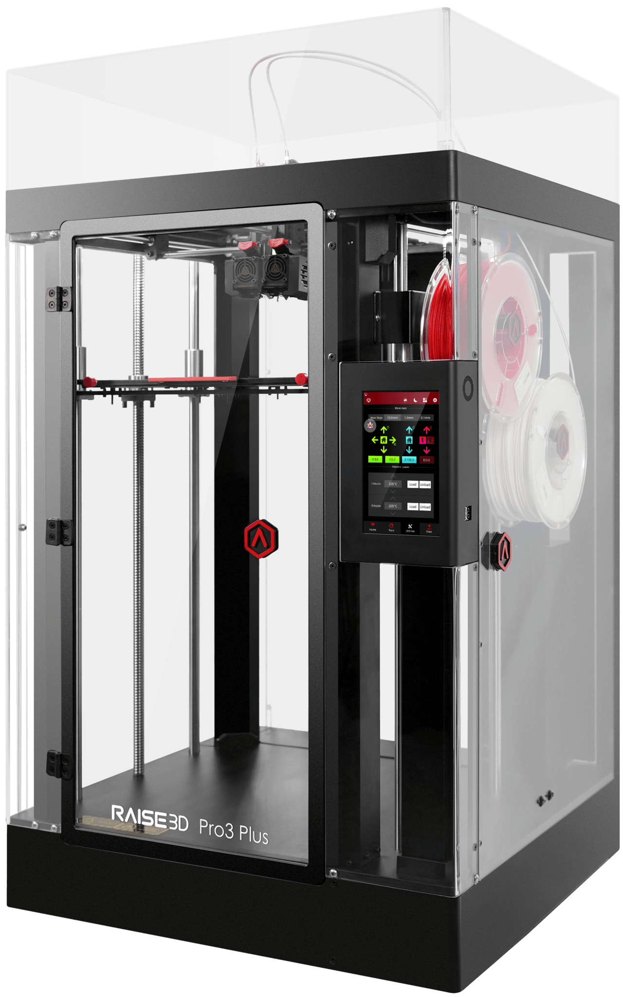 Een 3D-printer zit in een doorzichtige behuizing.