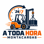 Logo minimalista de A Toda Hora Montacargas en blanco, rosa palo y negro.