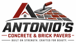 Antonio&rsquo;s Concrete & Brick Pavers logo with trowel, roof, and brick paver design in red, black, and gray