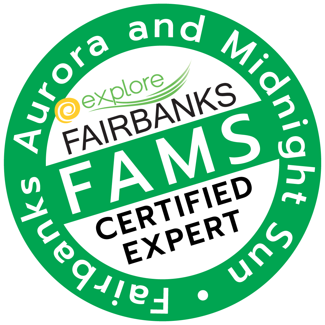 Circular green badge: