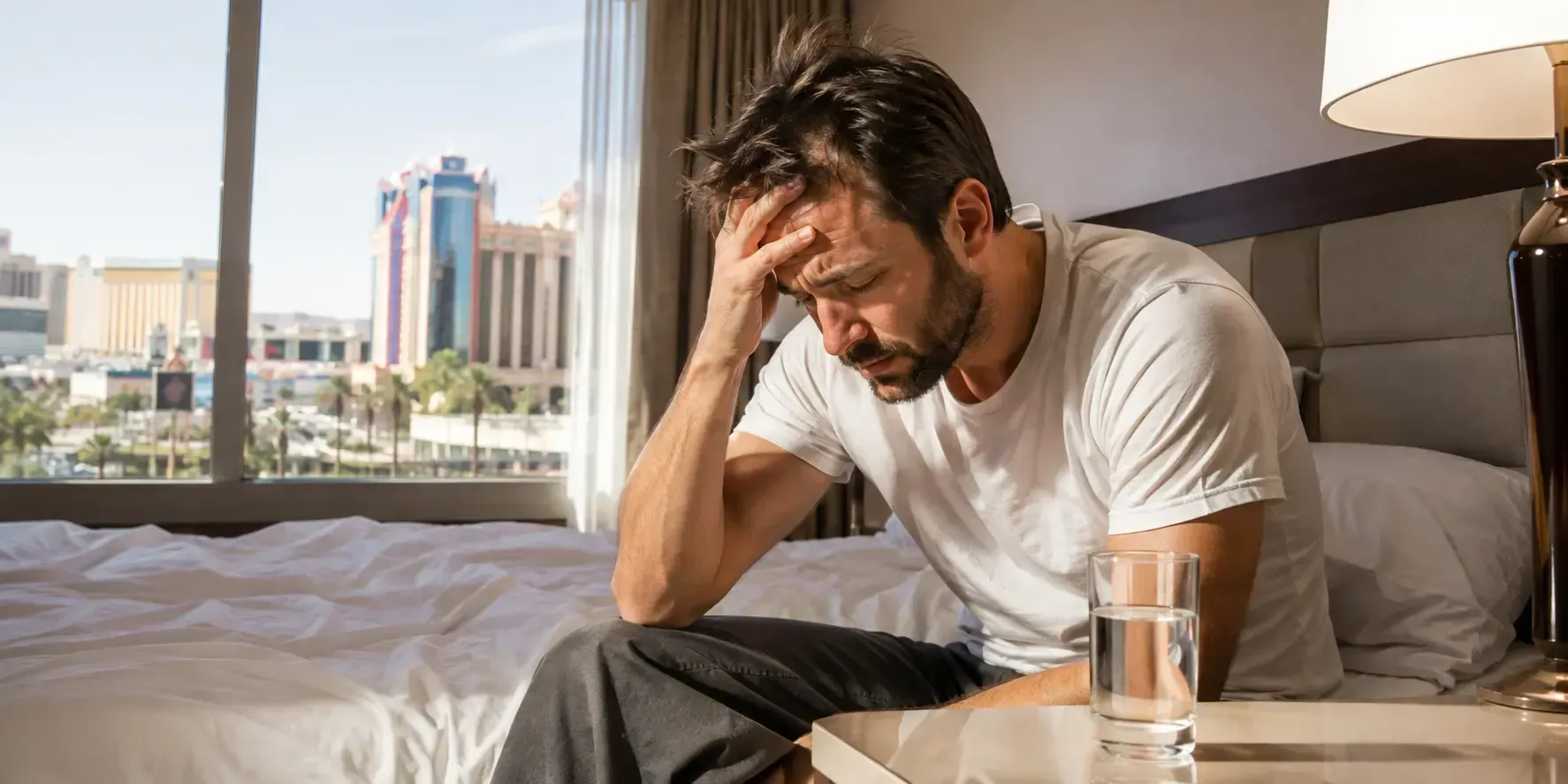 Hangover IV Drip for a tired man recovering from a rough night in Las Vegas.