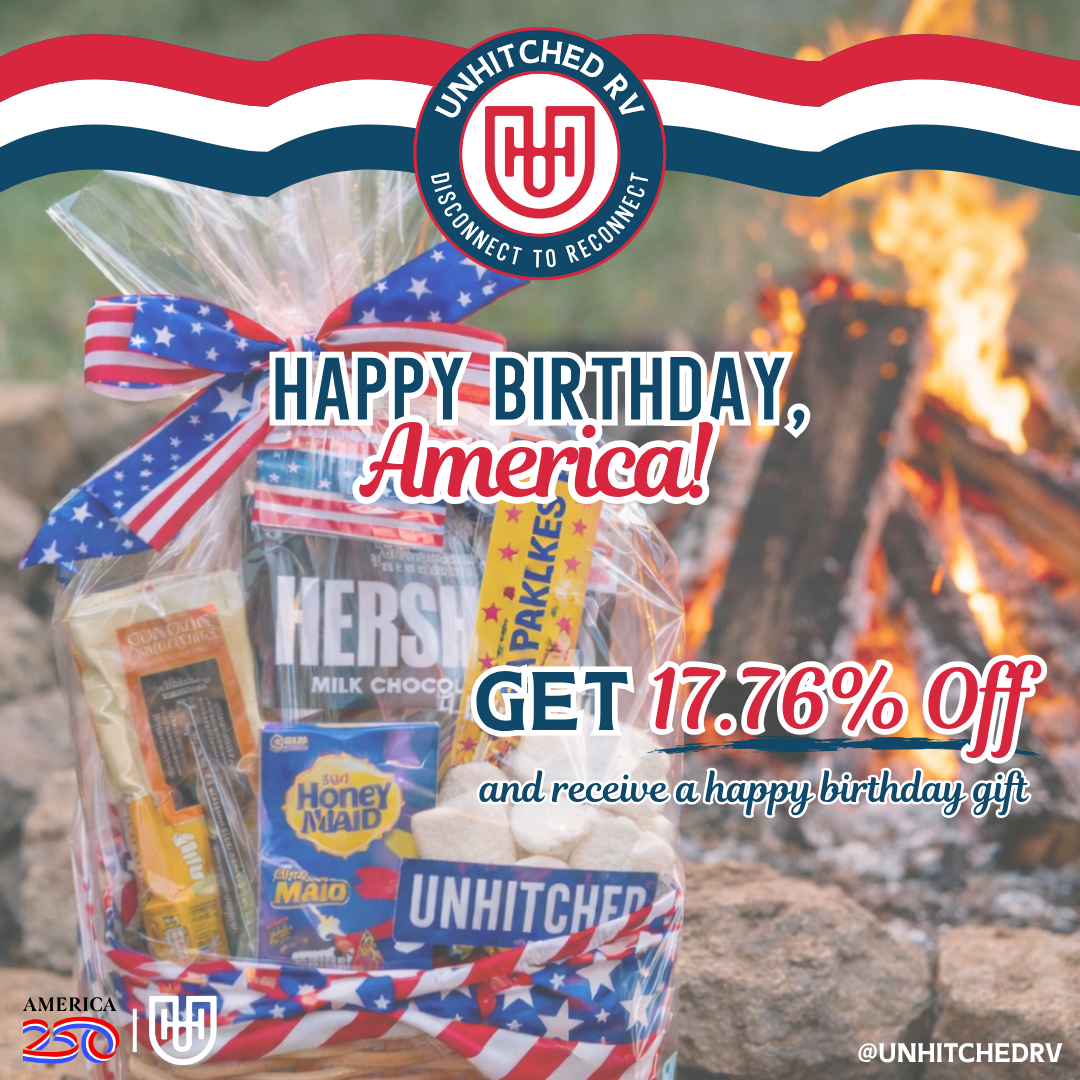 Patriotic birthday promo for America with Hershey's treats and 77.76% off discount text