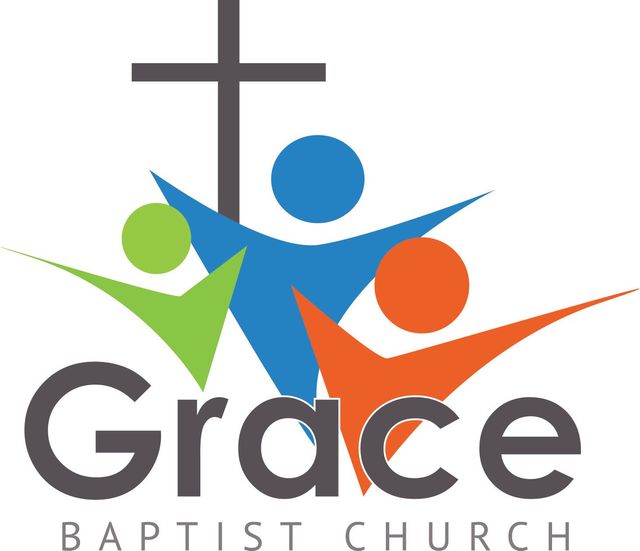 Grace Baptist Church logo with cross and colorful abstract people figures