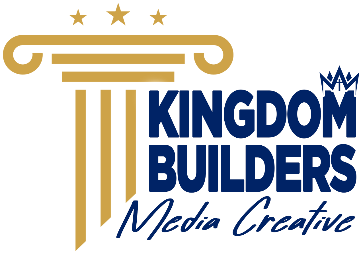 Kingdom Builders Media Creative logo with gold column and blue text
