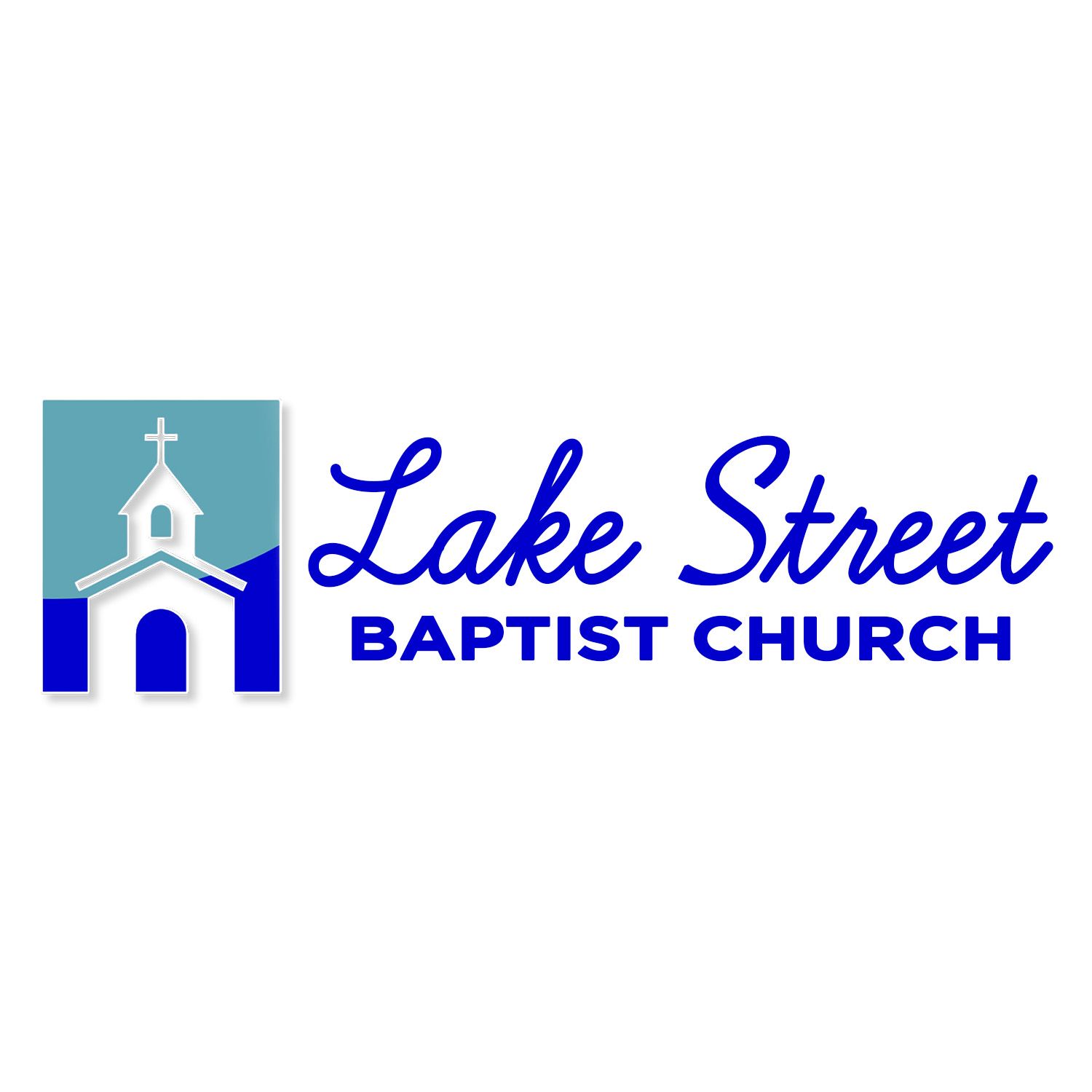 Lake Street Baptist Church logo with blue church icon and blue script text on white background