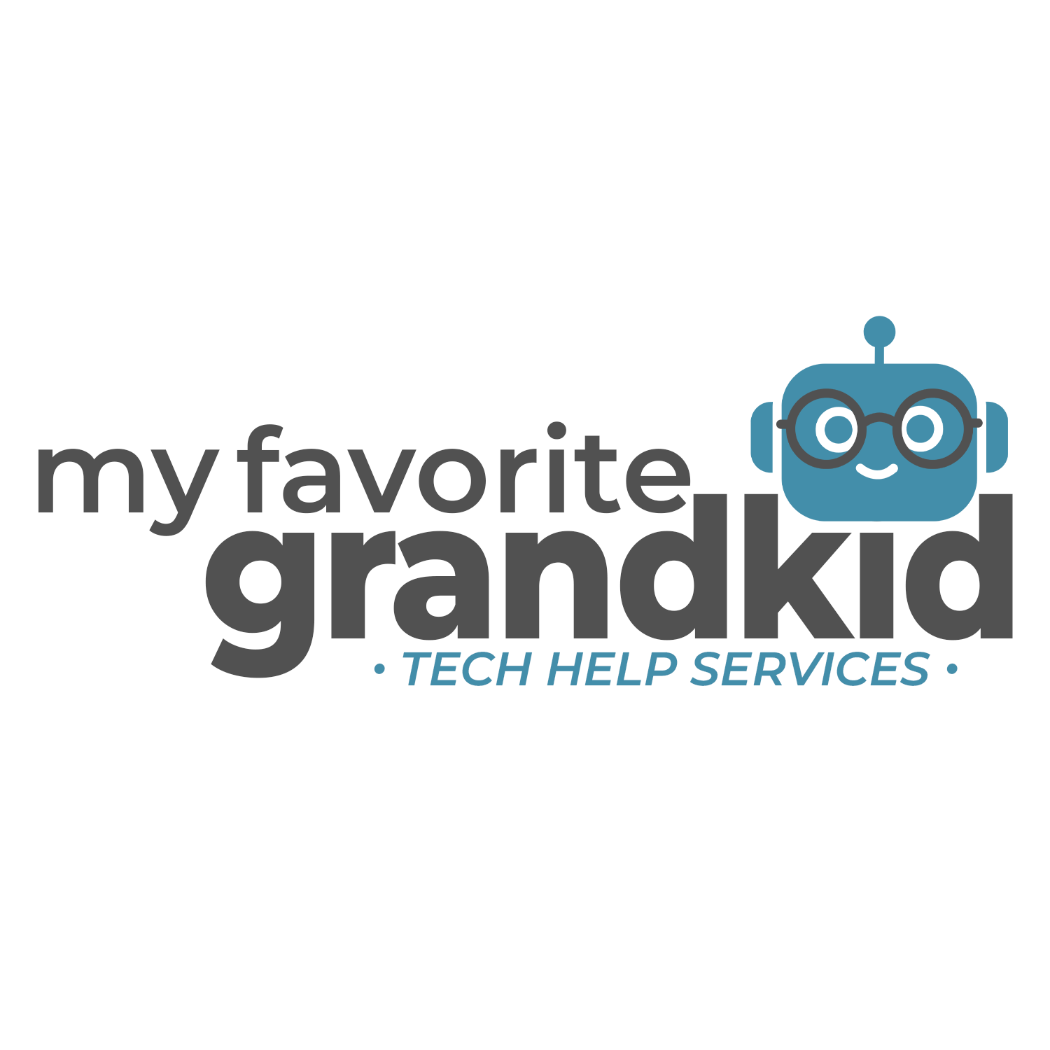 My favorite grandkid Tech Help Services logo with blue robot face and gray text