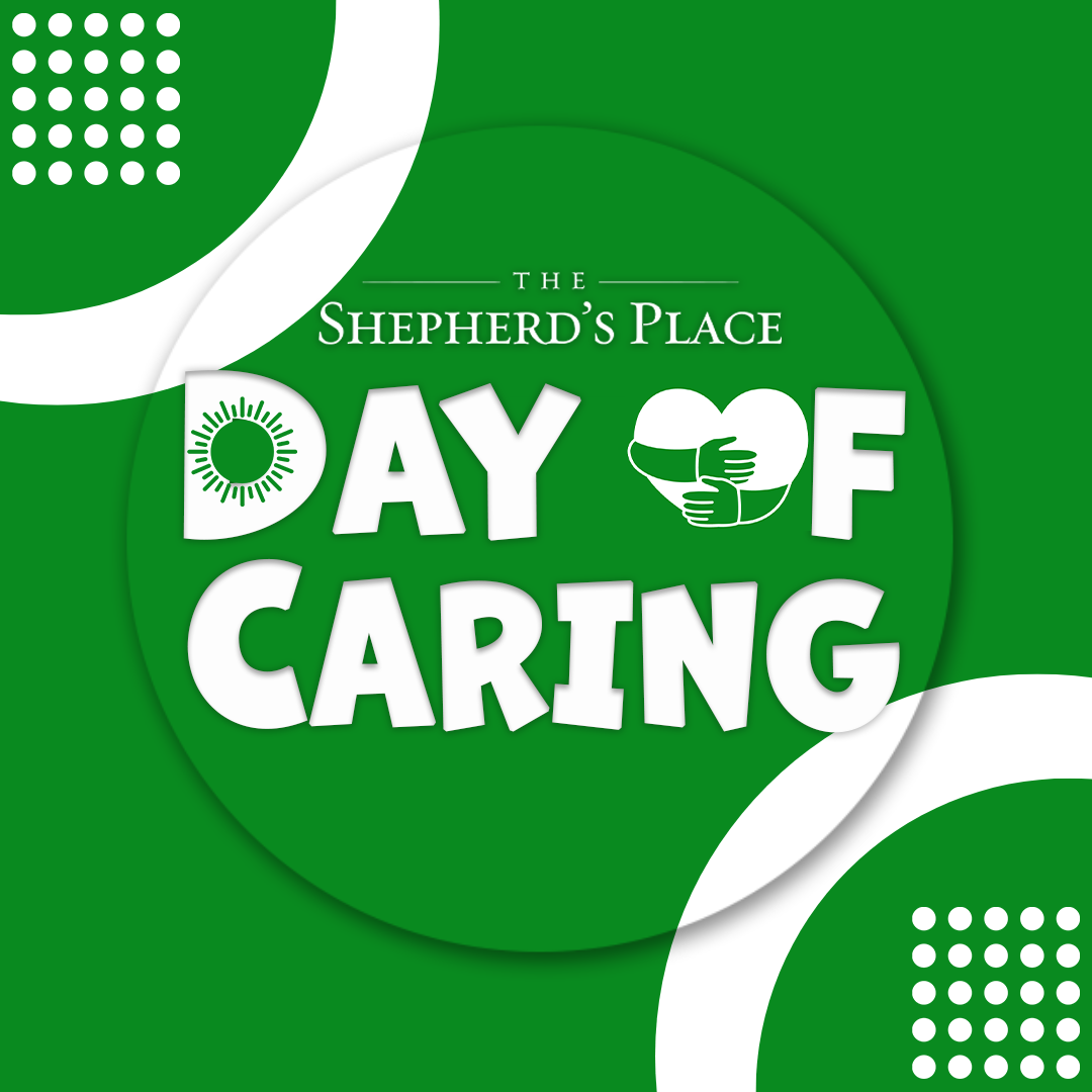 Shepherd's Place Day of Caring logo in green and white with circular design and decorative dots
