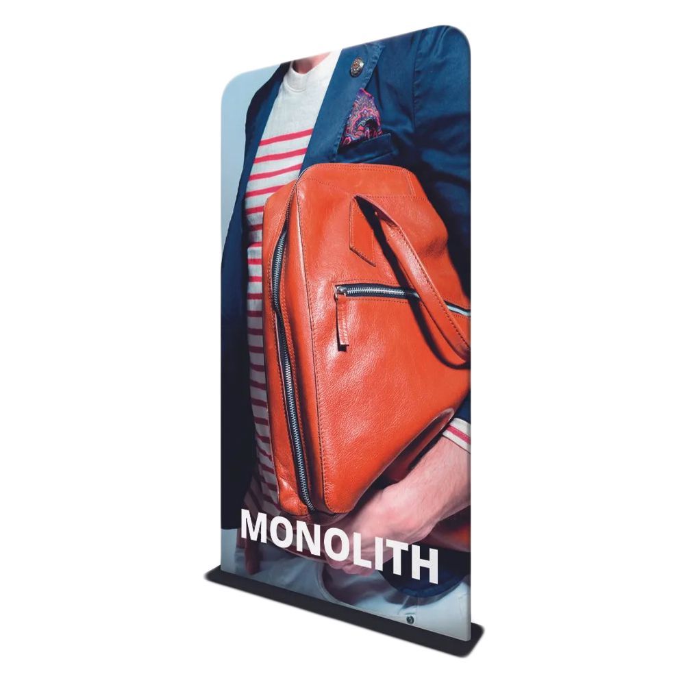 A tubular monolith aluminium frame with heavy-duty base. Available in four widths and supplied with a dye-sublimation printed stretch fabric graphic.