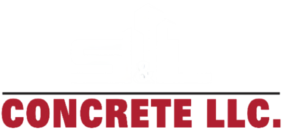 CONCRETE LLC. red logo with black border line on a white background