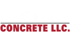 CONCRETE LLC. red logo with black border line on a white background