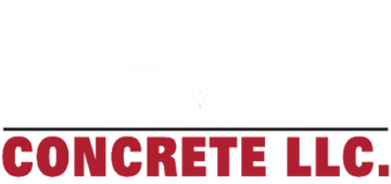 CONCRETE LLC. red logo with black border line on a white background
