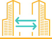 Buildings with arrows icon