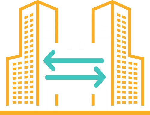 Buildings with arrows icon