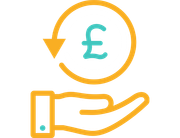 Pound chargeback on hand icon