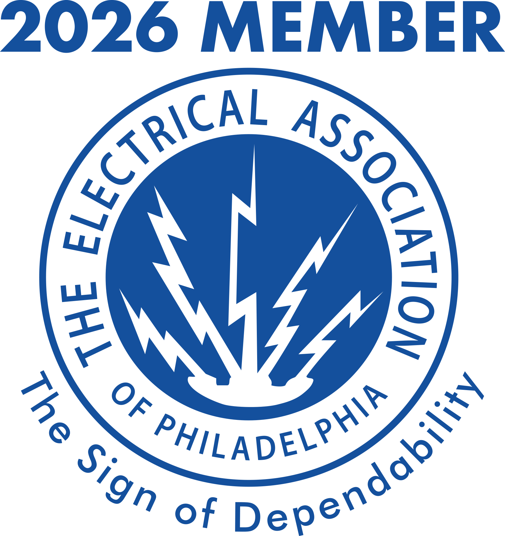 2026 member logo for The Electrical Association of Philadelphia, blue circular emblem with lightning bolts and tagline