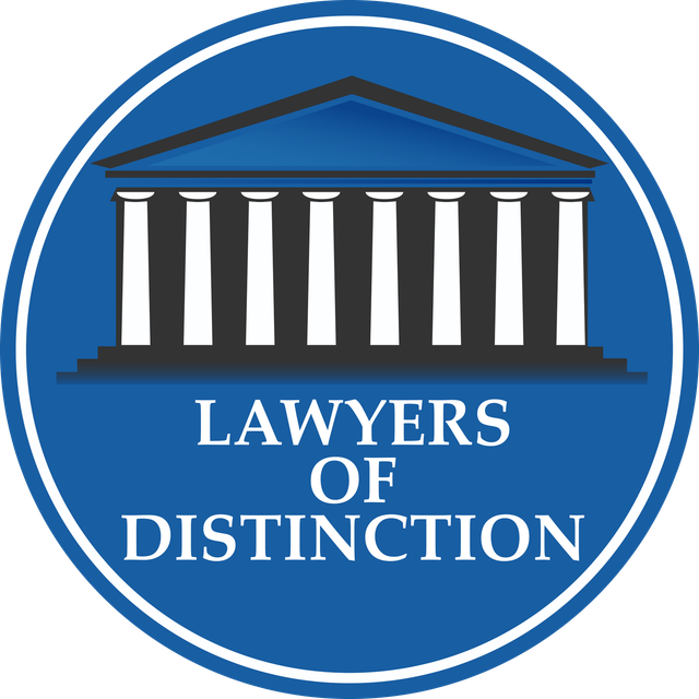 A logo for lawyers of distinction with a building in the background