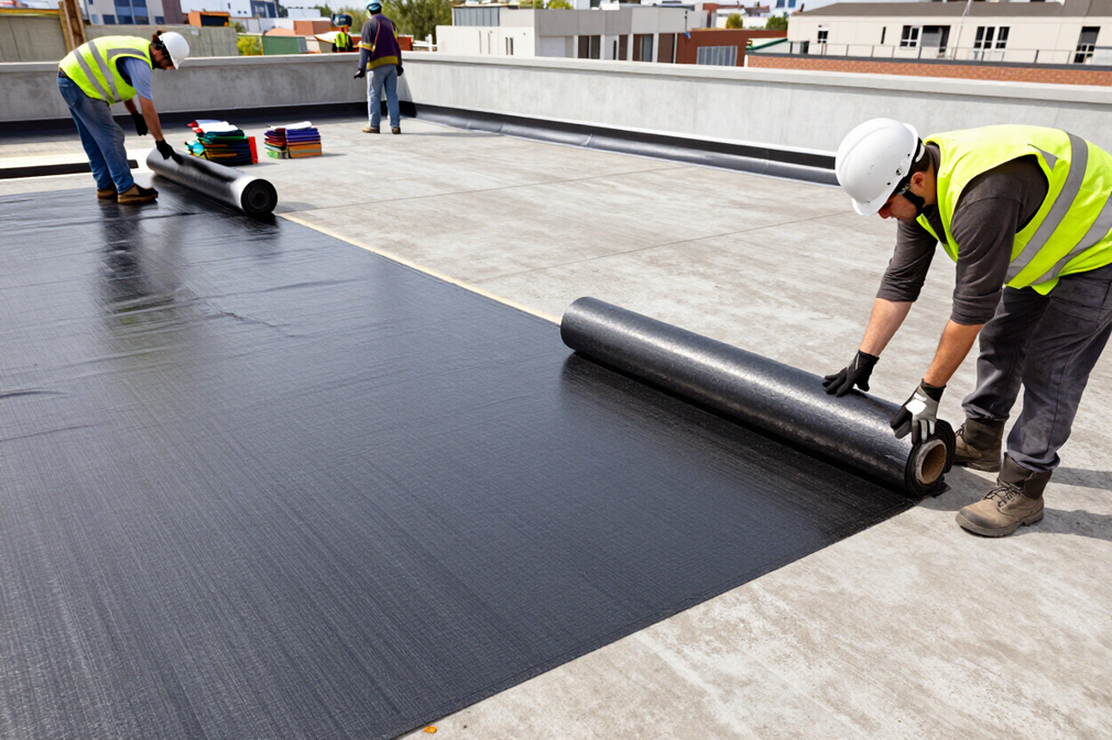 Terrazza in fase di impermeabilizzazione con membrana bituminosa