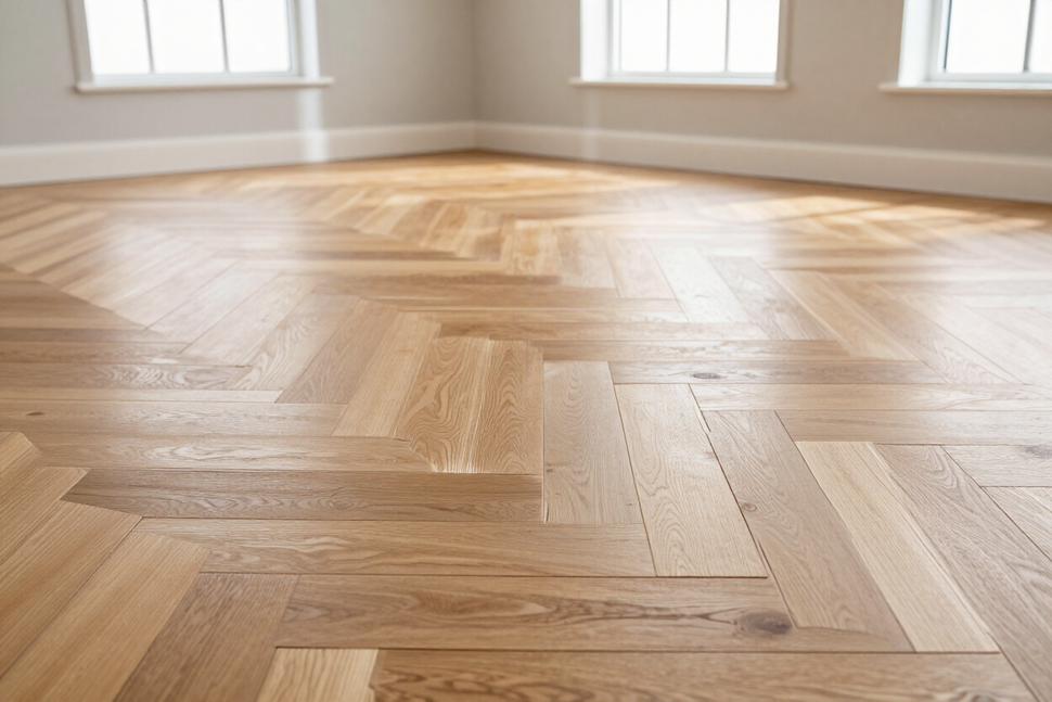Pavimento in parquet appena posato in un ambiente luminoso