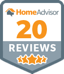 HomeAdvisor badge showing 20 reviews with star rating in orange and gray