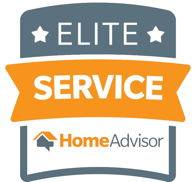 HomeAdvisor Elite Service badge in gray, orange, and white