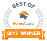 HomeAdvisor Best of 2017 Winner badge with gray laurel and orange ribbon