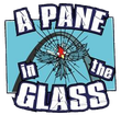 Text logo reading &ldquo;A Pane in the Glass&rdquo; over a cracked glass pane with a small red figure at center