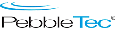 PebbleTec logo with blue water-like swirls above and the brand name in black and blue text.