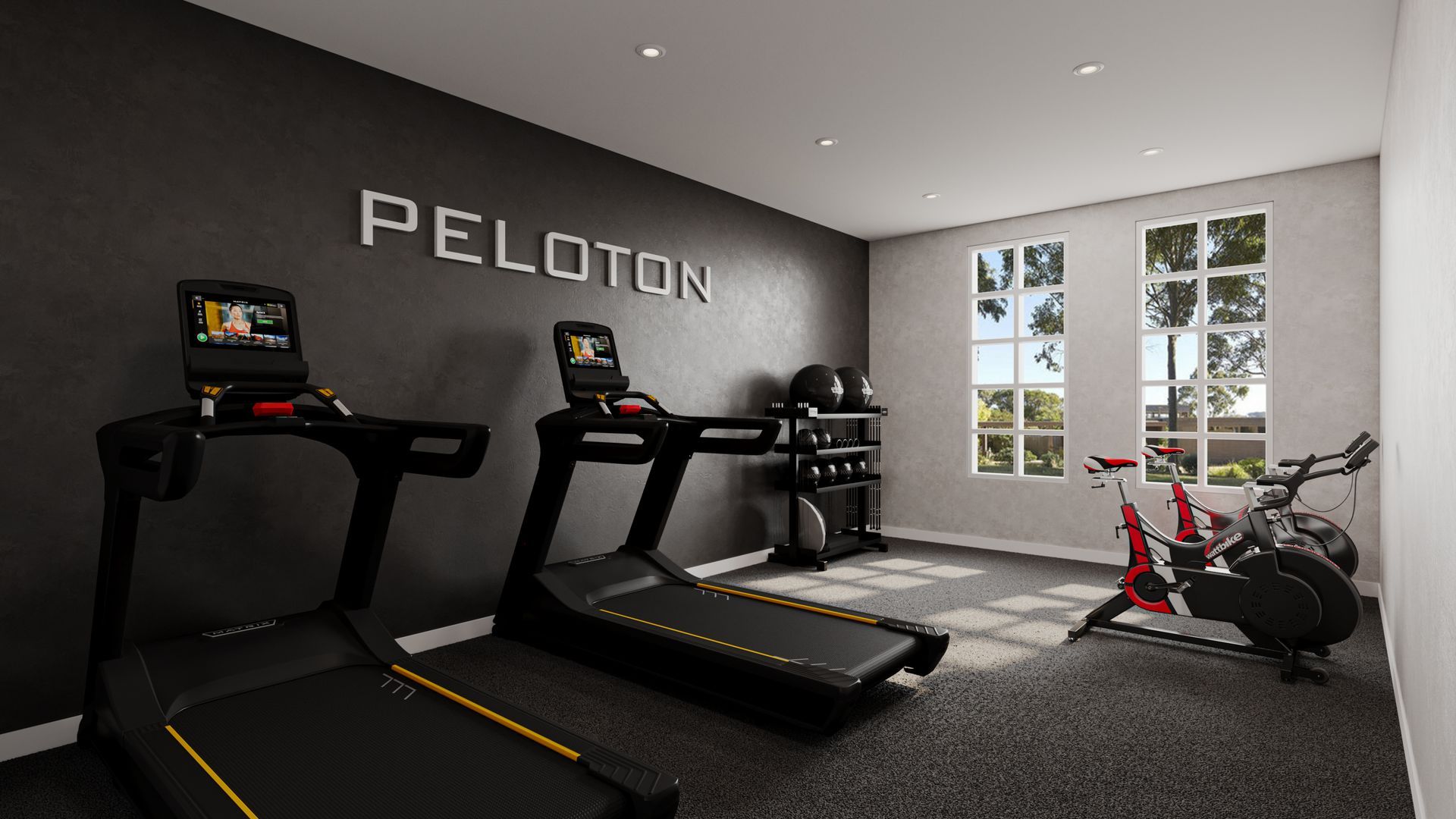 Interior rendering of a recreation room. Features a pool table, bar, and seating area.