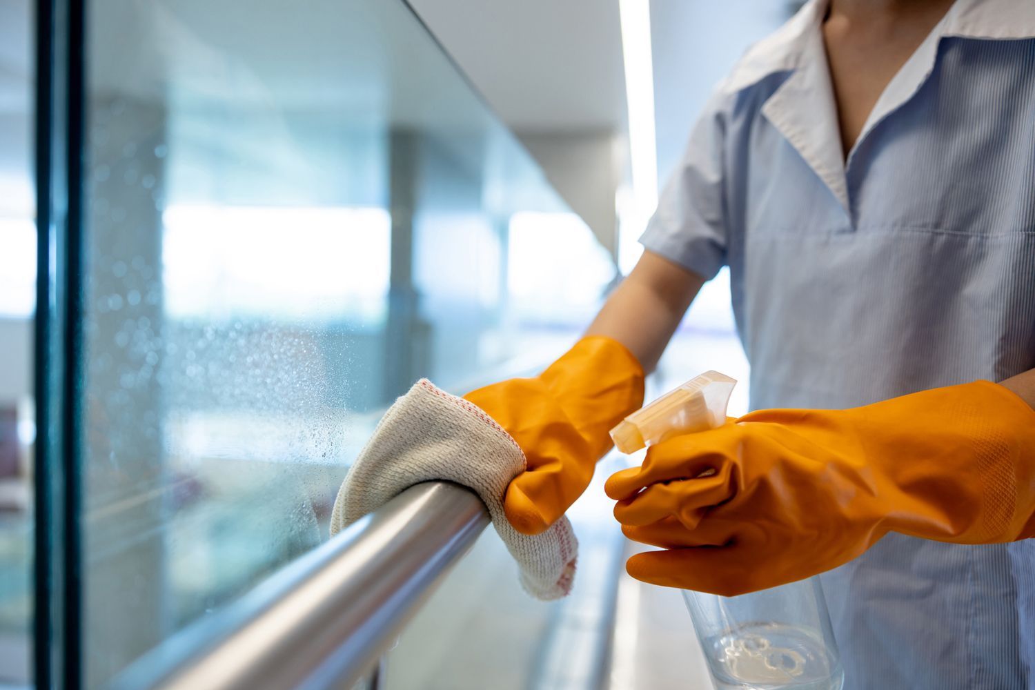 Cleaner Working At A Hospital — East Hartford, CT — JJs Cleaning Service LLC