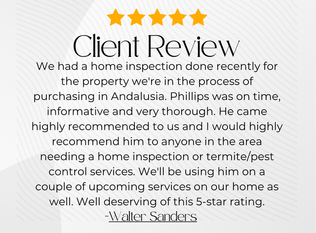 Five-star client review praising Phillips for timely, thorough property purchase and rental control service